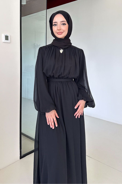 Ovn. Elara Brooch Detailed Belted Dress - Black