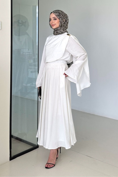 Ovn. Aurevina Cape Detailed Suit Set - Ecru