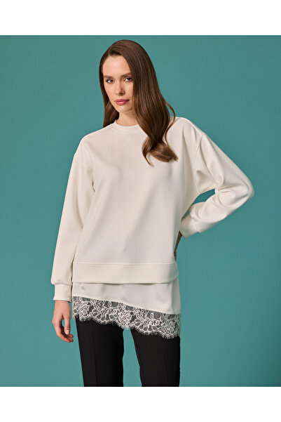 SCL Dantel Detaylı Bisiklet Yaka Sweatshirt