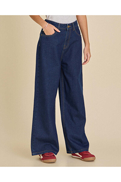 REDTAG Senior Girls Navy Wide Leg Jeans