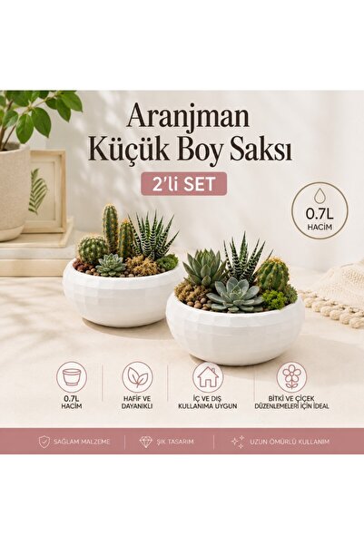 Hep İndirimli Aranjman Saksı - Drenajlı Dekoratif Salon Bahçe Çiçek Kaktüs Sa...