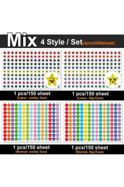 Choice Mix 4 pcs 450-3000 Sheet Happy Face Stars Reward Sign Stickers Pack DI...