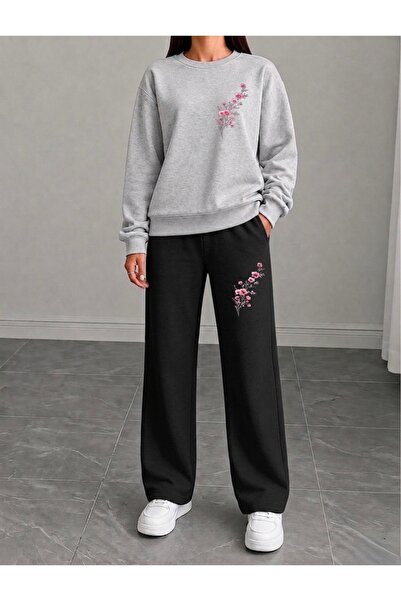 FUFLUNS Flower Printed Women's Tube-Collar Bottom/Top Sweat Suit