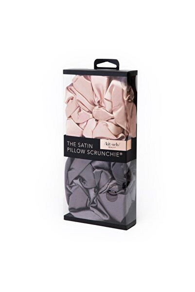 Kitsch The Satin Pillow Scrunchie Hair Ties - 2 Pieces - Charcoal & Gold