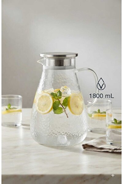 Funny Life 1800 ml Borosilikat Cam Sürahi, Paslanmaz Çelik Çift Taraflı Süzge...