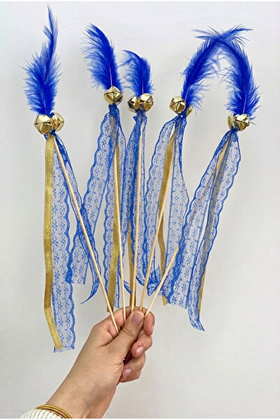 ZEYMERADE Saks Blue Stick Bridesmaid Bell, 10 Pieces with Feather Ribbon Deco...