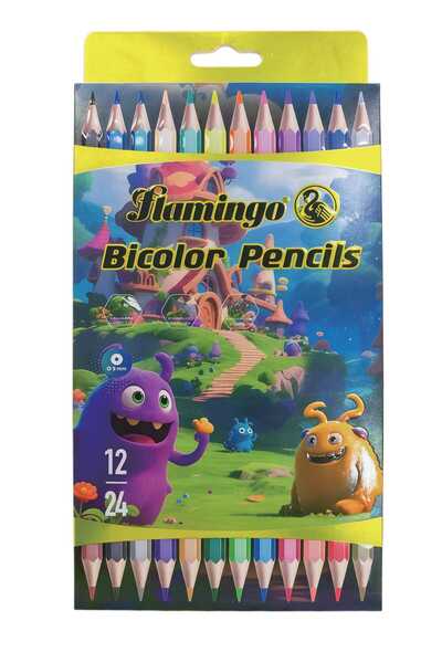 Flamingo 12 pcs Bicolor Pencil Set, 24 Colors, Assorted