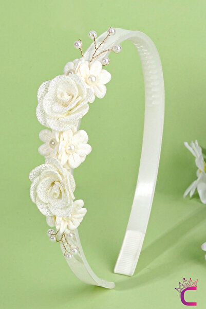 Cinderella Ecru Pearlescent Tulle Lace Pearl Floral Teenage Girls' Crown - No...