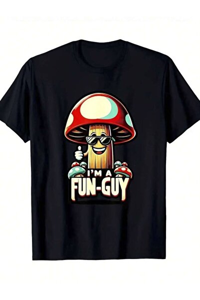 23ERVA 1pc Men'S Funny Guy Graphic T-Shirt - "I'm A Fun-Guy" Slogan Tee, Blac...