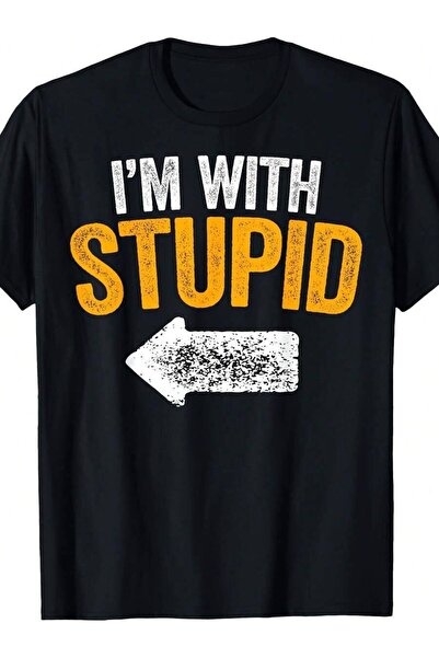Generic تي شيرت مطبوع عليه I'M With Stupid Funny Sarcastic Arrow Pointing Lef...