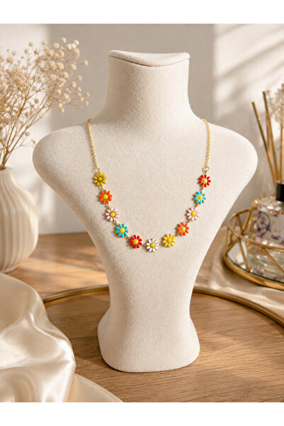 Lilith Takı Colorful Daisy Detailed Women's Necklace – Summer Flower Necklace...