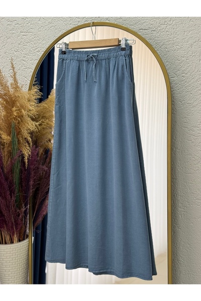 3B Stil Elastic Waist Double Pocket Tencel Skirt