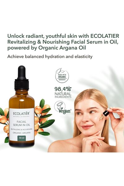 ECOLATIER Revitalizing & Nourishing Facial Serum in Oil with Organic Argan – Hydrating Anti-Aging Face Serum, 50ml, 98% Natural, Vegan & Cruelty-Free