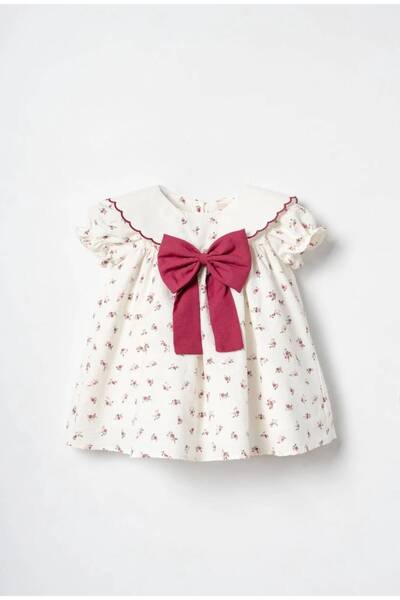 Butik KIZ BEBEK ÇİÇEK DESENLİ FİYON DETAYLI PAMUKLU ELBİSE