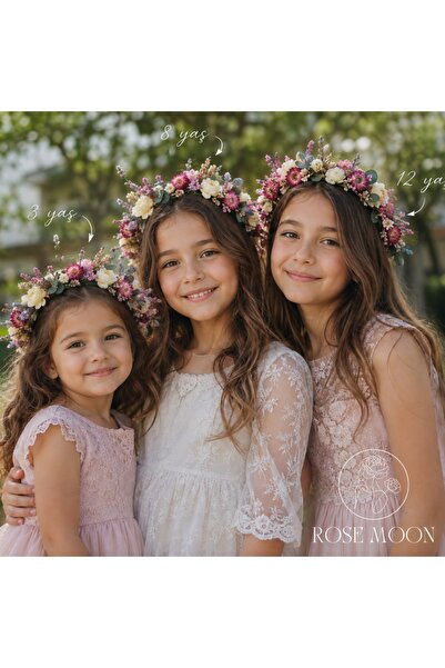 Tasarım ROSEMOON - El Yapımı Pembe Kuru Çiçek Çocuk Tacı