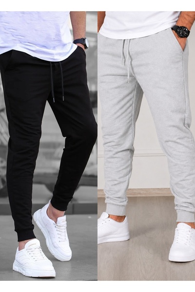 TORUK MAKTO Set of 2 Unisex Ribbed Leg Sweatpants Jogger Comfortable Fit Dail...