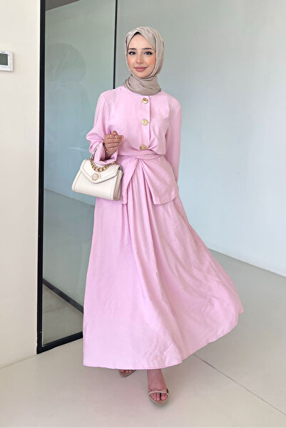 Ovn. Mariselle Tie-Up Gold Snap Button Skirt Set - Pink