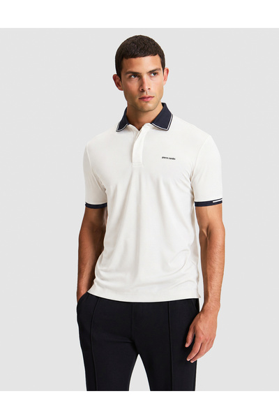 Pierre Cardin Ecru Regular Fit Buttoned Polo Collar T-Shirt 50321066-Vr019