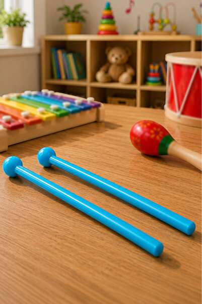 Midex Orf-TFK-23LBL Açık Mavi Çocuk Davulu Tokmağı 23 cm Ritim Çubuğu Örf Ale...