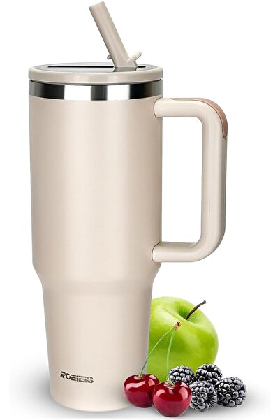 ROEIEIS Tumbler with Handle and Flip Lid with Straw by Royce, Stainless Steel...
