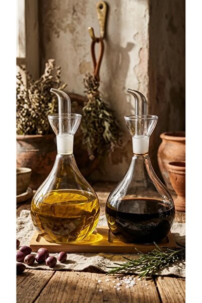 LeylArt Set de 2 vase pentru ulei și oală pentru vinagru din sticlă borosilic...