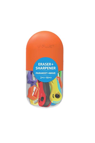 Y Plus Y-Plus Sharpener 10 pcs + Eraser 2 pcs Jar, Assorted