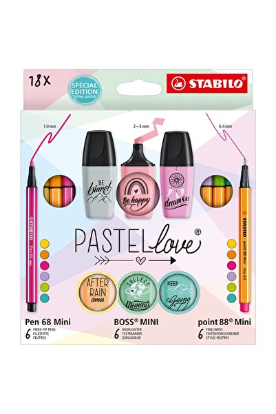 Stabilo Pastellove Mini Set 18'li 775 8 İnce Uçlu Keçeli Kalemler Özel Renkli...