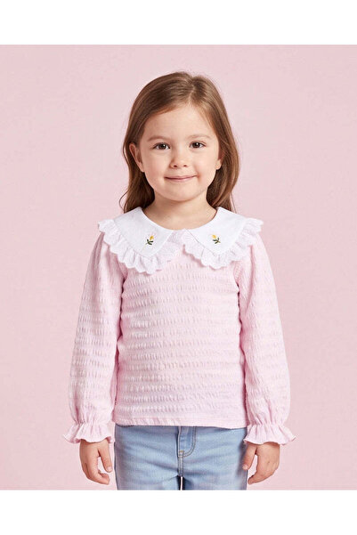 REDTAG Girls Lilac Jacquard Top With Schiffli Peter Pan Collar