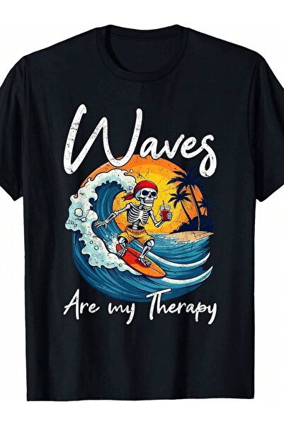 9JY تي شيرت Big Wave Surfing Skeleton Waves Are My Relax Surfer