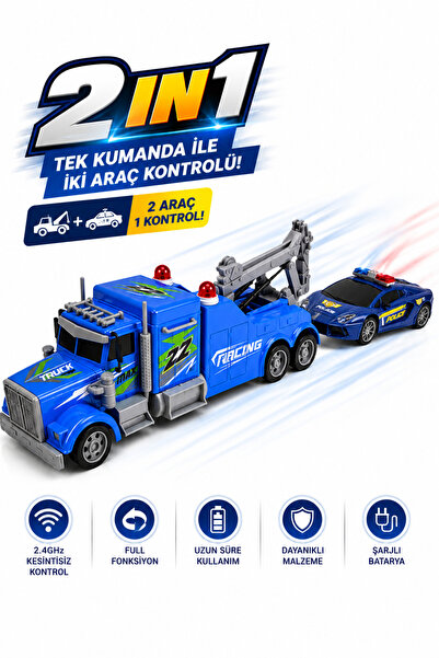 craftivio Uzaktan Kumandalı Şarjlı Çekici Kamyon ve Polis Arabası Seti 2'si 1...