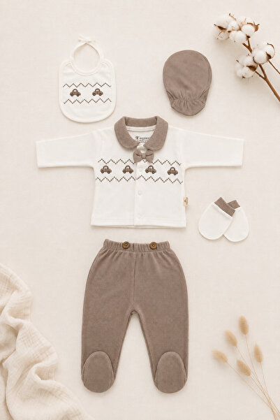 Beniizle Car Embroidered Baby Boy Hospital Discharge Set of 5