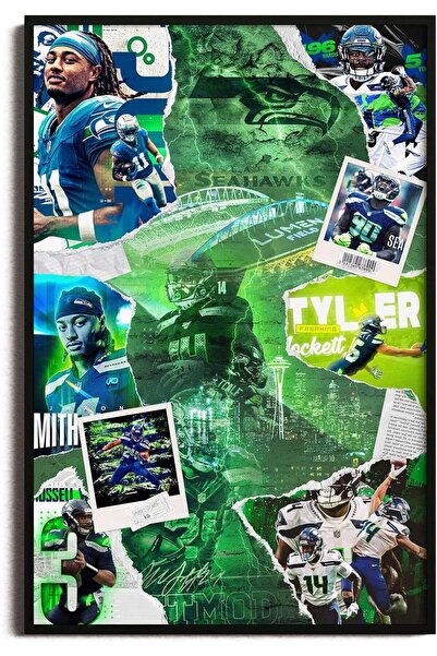 ALAYRA International Seahawks Football Player Collage A4 Canvas Wall Art with...