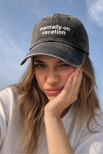 Eazy Co Eazy Mentally on Vacation Unisex Smoked Washed Hat Embroidered Baseba...