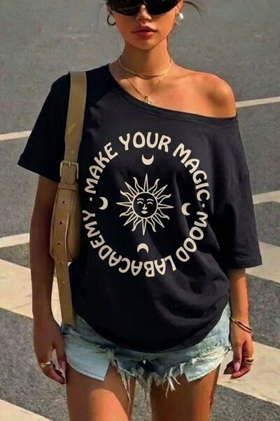 Mood Lab Kayık Yaka Kısa Kollu Kolej Baskılı Rahat Kesim Tişört