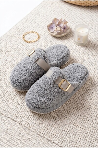 Moda Frato Koza Model Buckle Towel Women's House Slippers - Warm and Fluffy S...
