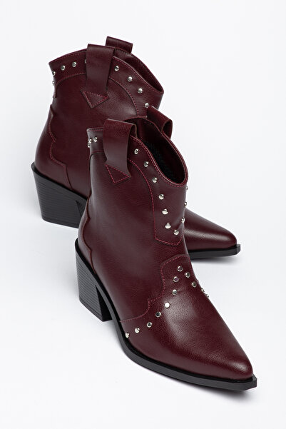 Generic Brand Burgundy Leather Troc Detailed Black Sole Cowboy Western Short ...