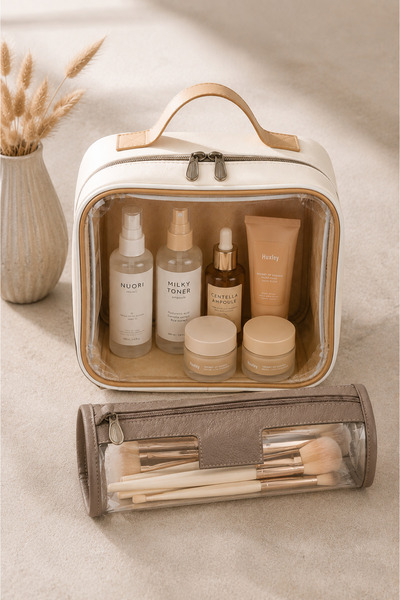GNC DESİGN Set of 2 Transparent Makeup Bags – Travel, Personal Care, and Cosm...