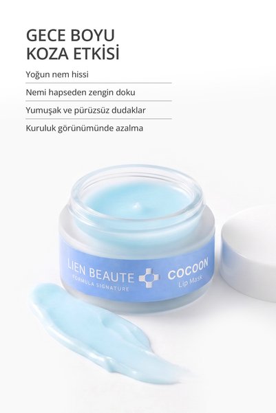 Lien Beaute Cocoon Dudak Derinlemesine Nemlendirici Besleyici Tazeleyici Pürüzsüzleştirici Gece Bakım Maskesi Lip Mask Mavi Papatya Hint Yağı Shea Yağı E Vitamini