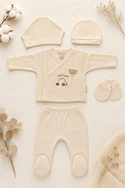 Beniizle Teddy Bear Embroidered Baby Boy 5-Piece Hospital Discharge Set