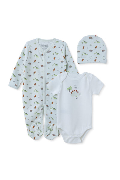 ebebek Hello Baby HelloBaby Erkek Bebek Tulum-Body-Şapka Hayvan Baskılı Çıtçı...
