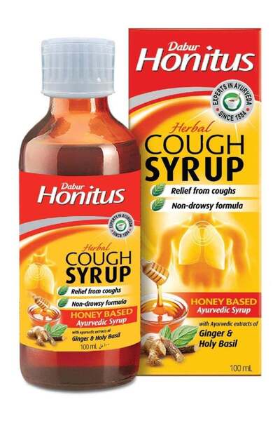 Dabur Honitus Syrup Relief from Non Drowsy Formula Ginger & Holy Basil 100ml