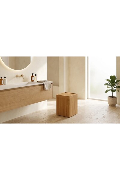 LeylArt Nature Wood Bamboo Trash Can Square Design Waste Bin for Bathroom and...