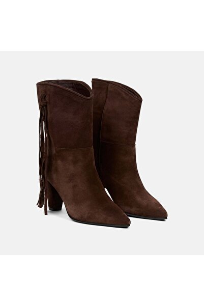 Desa Women's Brown Tassel Detailed Heeled Leather Boots