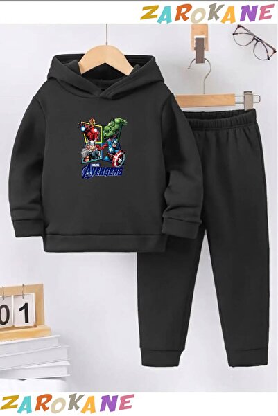 ZAROKANE Avengerslar Printed Winter Children's Hooded Top and Bottom Cotton T...