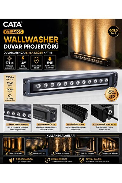 Cata CT-4695 GOLD WALLWASHER 12 W 30 CM GÜNIŞIĞI DUVAR PROJEKTÖRÜ