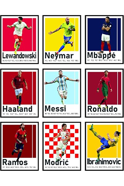 ALAYRA International Soccer Wall Art Set of 9, Messi Ronaldo Mbappe Neymar A4...