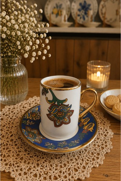 CASA DE BELLA Gold Gilded 6-Person Porcelain Coffee Cup (3 Colors)