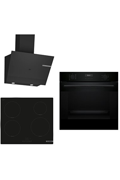 Bosch indüksiyon Ocaklı Siyah 3 lü Ankastre Set 637 ( HUA717BA0T - PUE611BB5E...