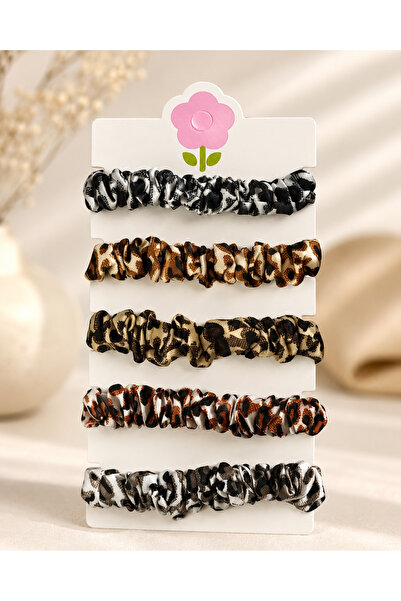 cityvision Set of 5 Leopard Patterned Mixed Color Hair Elastics