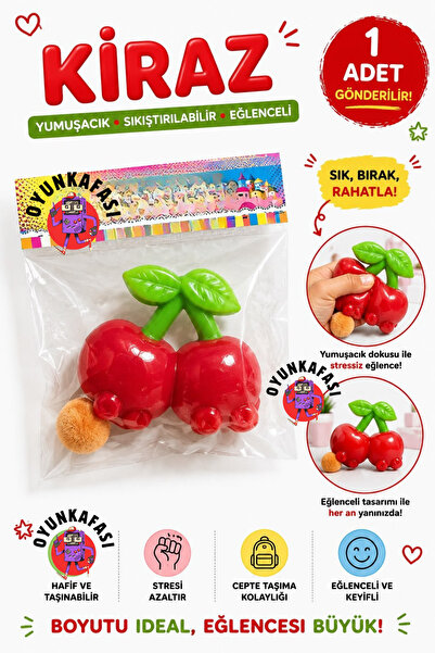 OYUNKAFASI Kiraz Squishy Sıkıştırılabilir Yumuşak Oyuncak – Meyve Figürlü Sık...